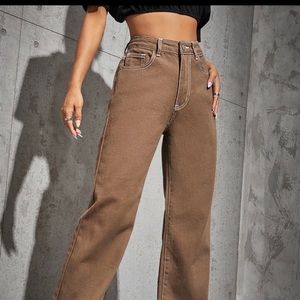 SHEIN brown jeans w white seam